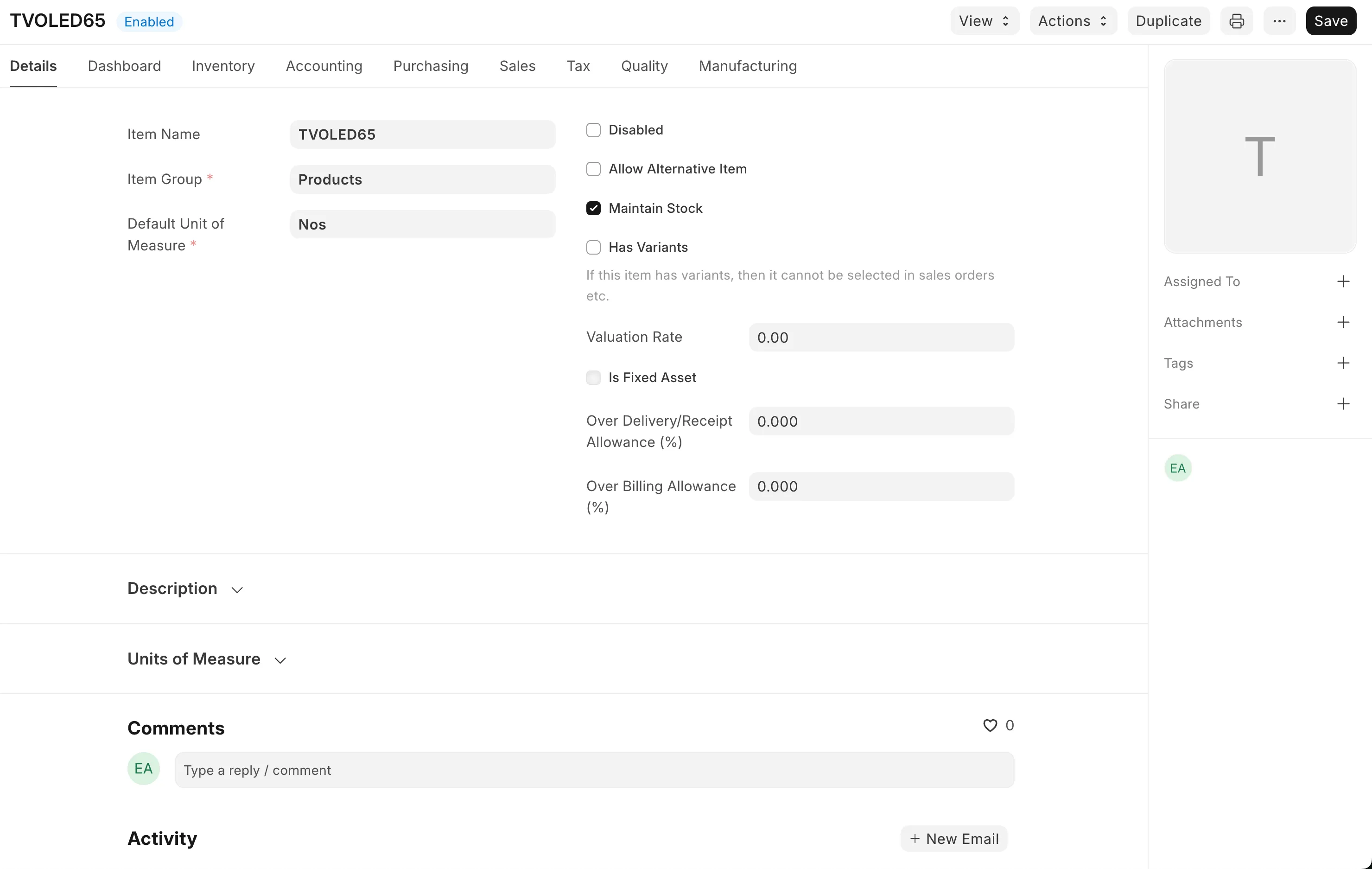 ERPNext Item Detail Page