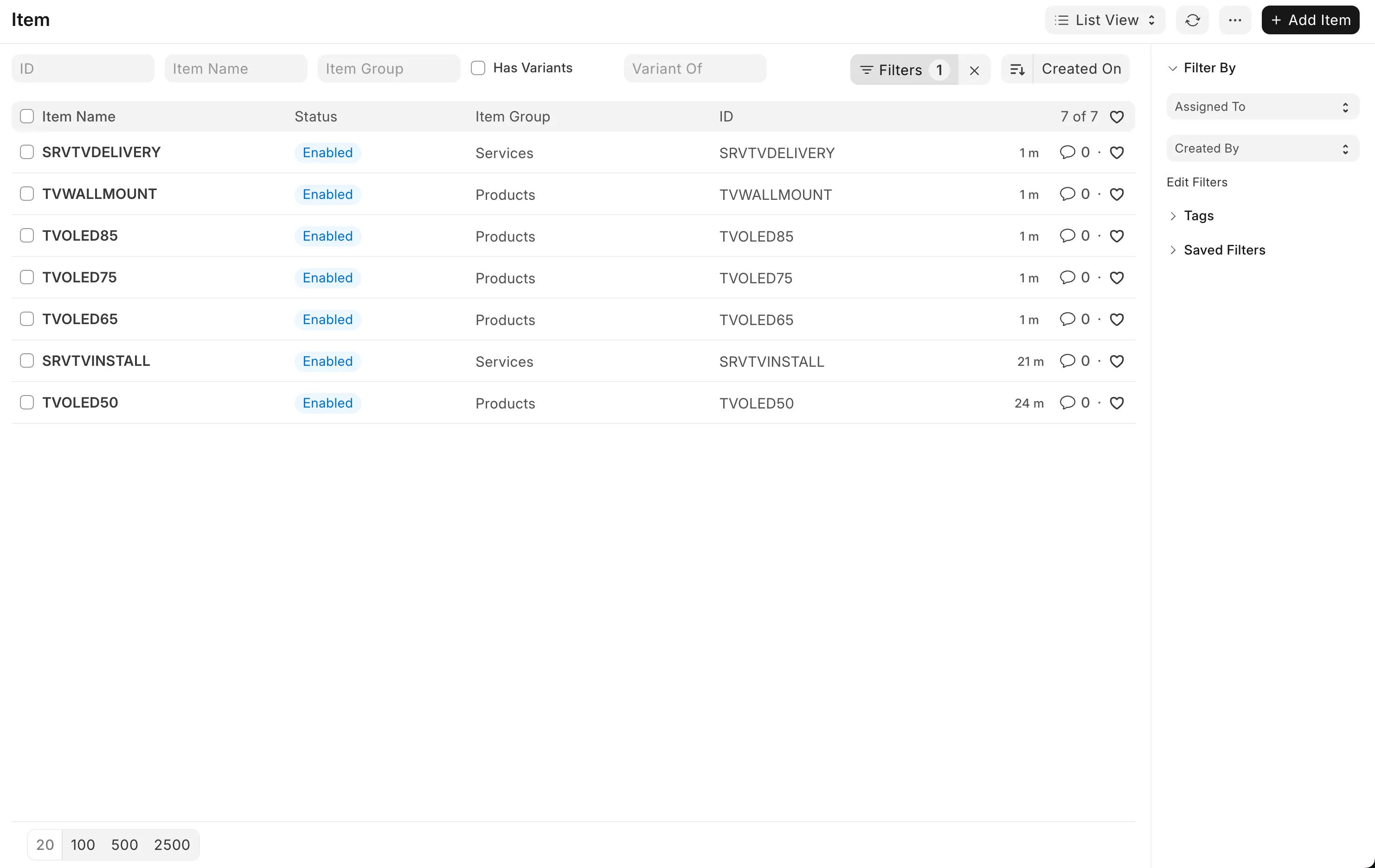 ERPNext Items Page with Imported Items