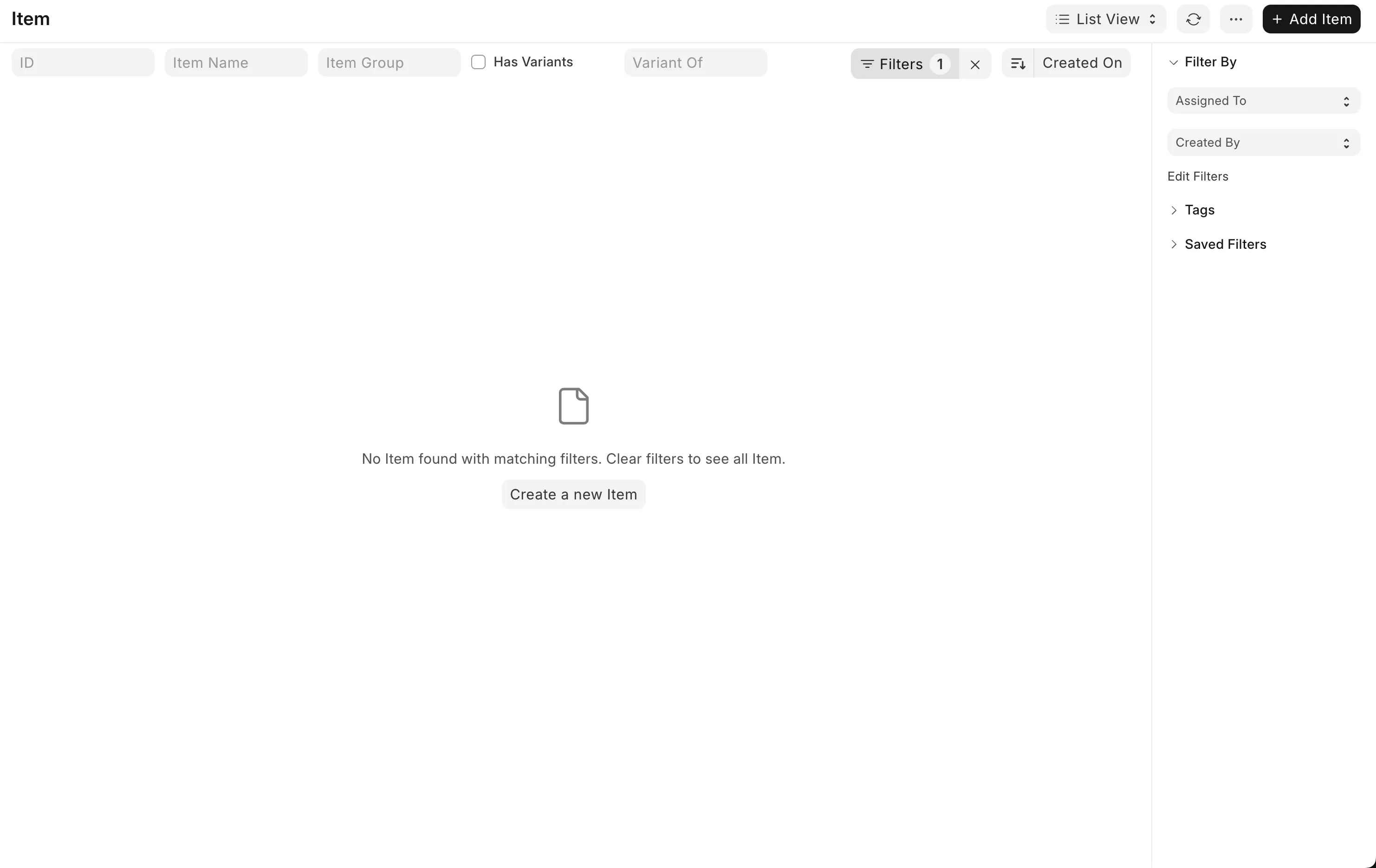 ERPNext Items Page