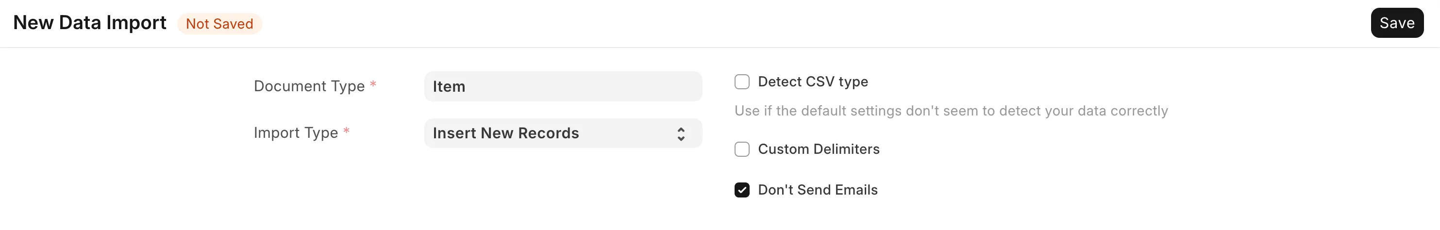 ERPNext Data Import Form