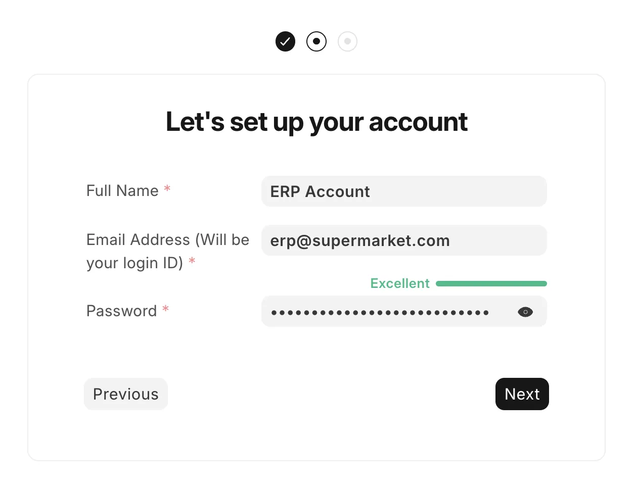 The account setup page of ERPNext