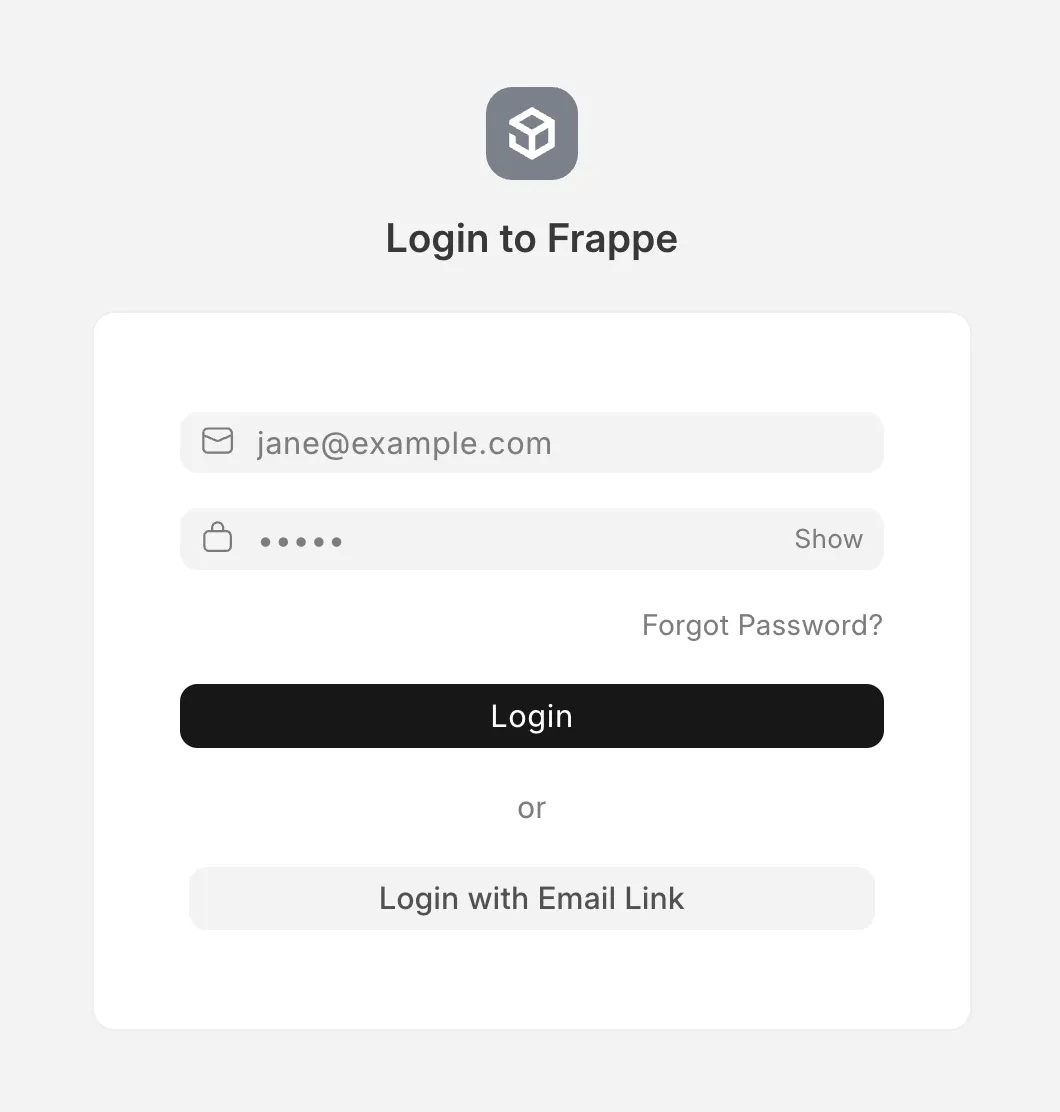 The login page of ERPNext