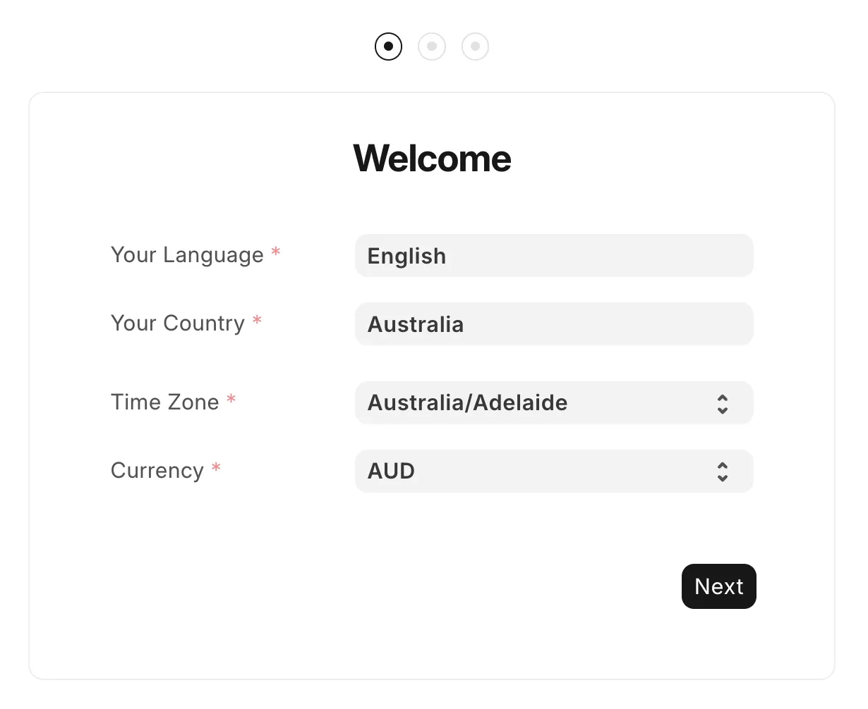 The welcome page of ERPNext